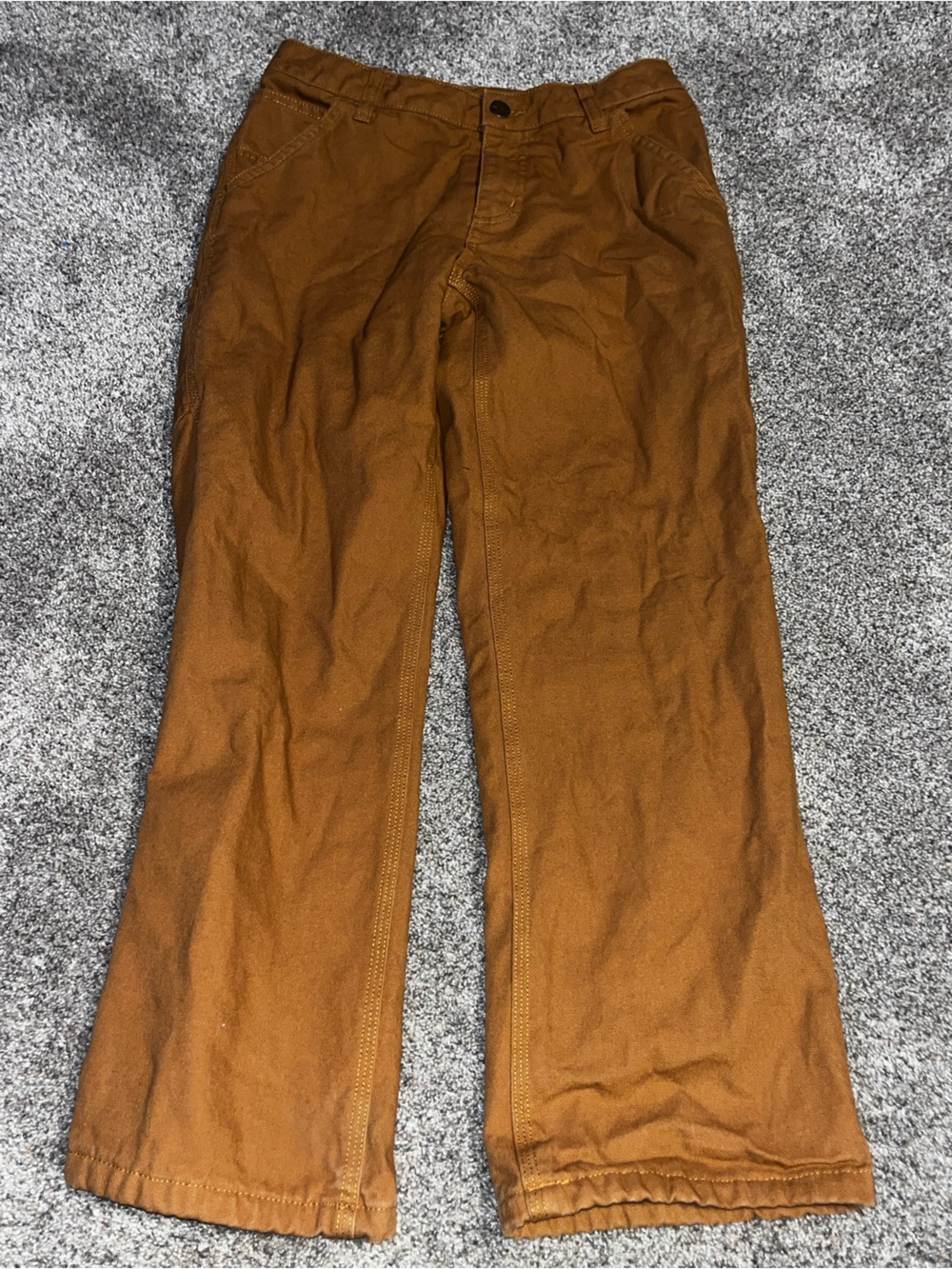 Carhartt Flannel Lined Canvas Pants Kids 12 Brown Plaid Utility Euc